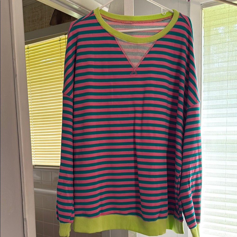 Striped Pink and Green Women's Sweater